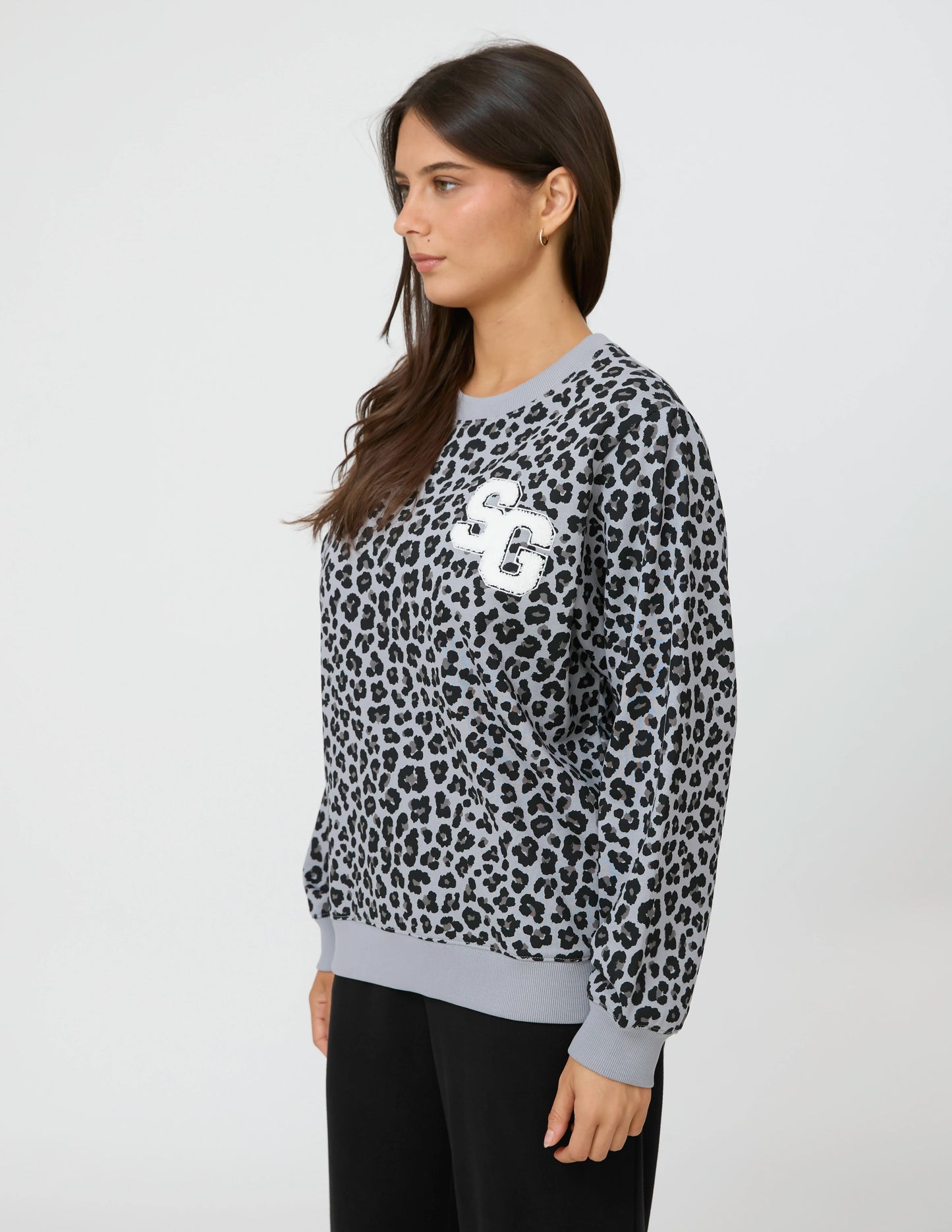 Stella + Gemma Essential Sweater - Grey Leopard