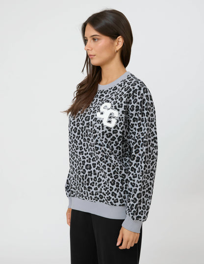 Stella + Gemma Essential Sweater - Grey Leopard