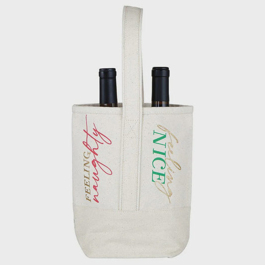 Artisanal Double Wine Bottle Tote - Naughty/Nice