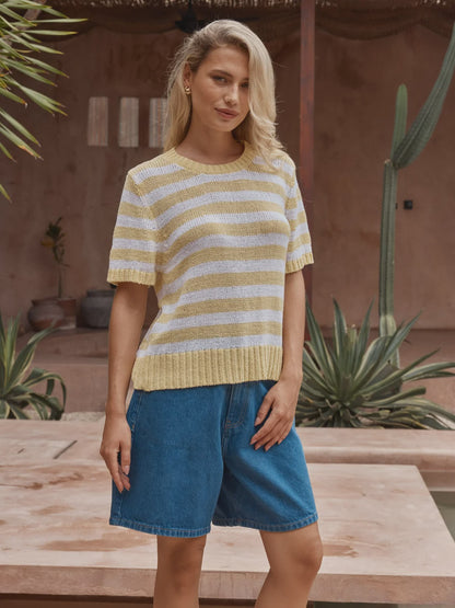 Sass Jules Stripe Tee - Lemon/White Yellow