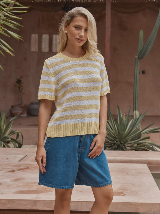 Sass Jules Stripe Tee - Lemon/White Yellow