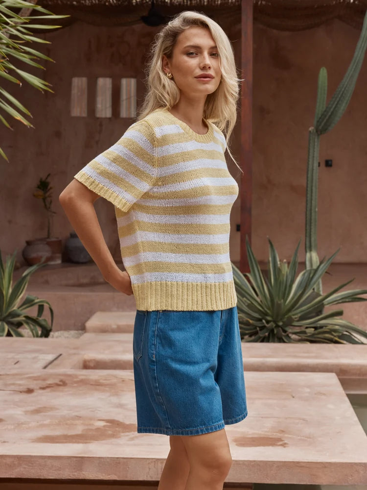 Sass Jules Stripe Tee - Lemon/White Yellow