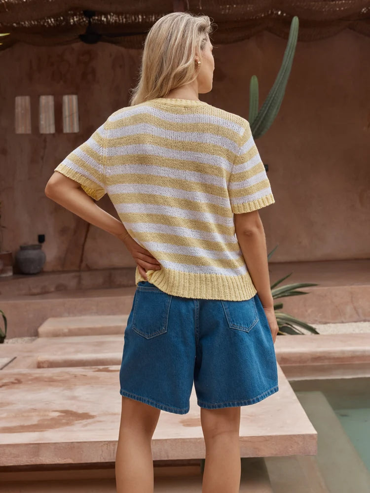 Sass Jules Stripe Tee - Lemon/White Yellow