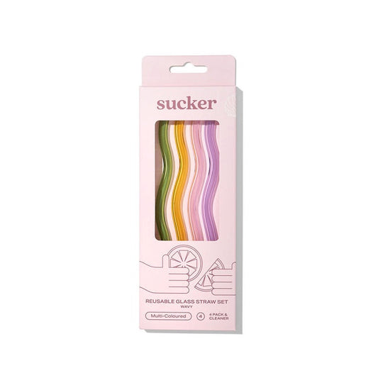 Sucker Wavy Glass Straw Set -Multi-Colour