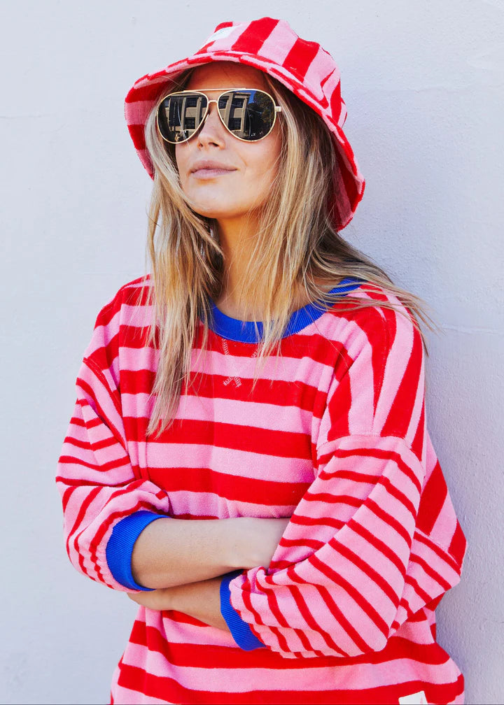 Hammill & Co Stripe 3/4 Sleeve Sweat - Pink/Red