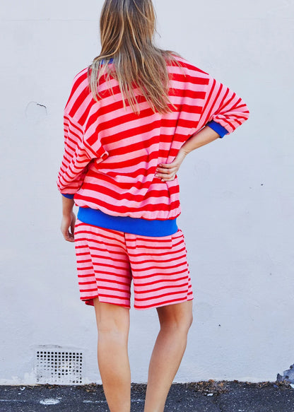 Hammill & Co Stripe 3/4 Sleeve Sweat - Pink/Red