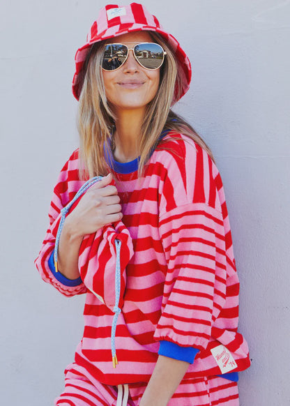 Hammill & Co Stripe 3/4 Sleeve Sweat - Pink/Red