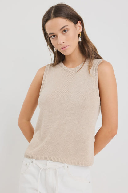 Among the Brave Salute Relaxed Sleeveless Knit Tank Top - Sand