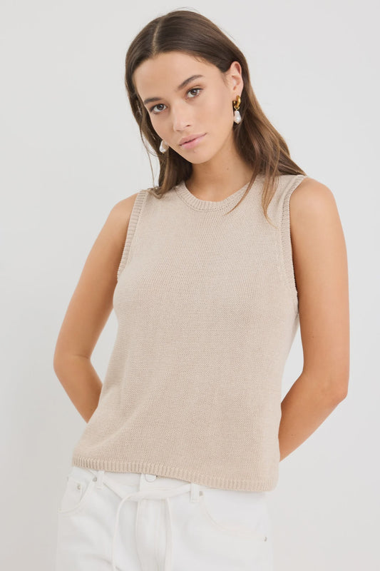 Among the Brave Salute Relaxed Sleeveless Knit Tank Top - Sand