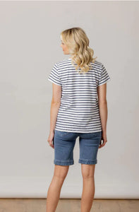 Mi Moso Bee Tee Navy & White Stripe