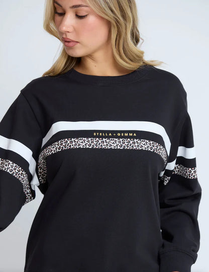 Stella & Gemma Essential Sweat-  Black Leopard & White Stripe