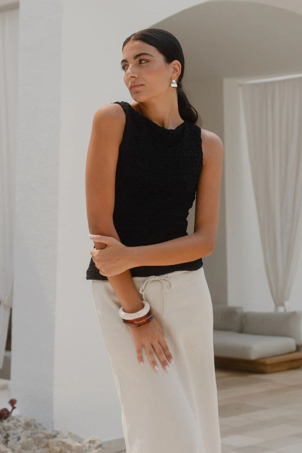 Among the Brave Summit Linen Blend Tie Waist Skirt - Natural