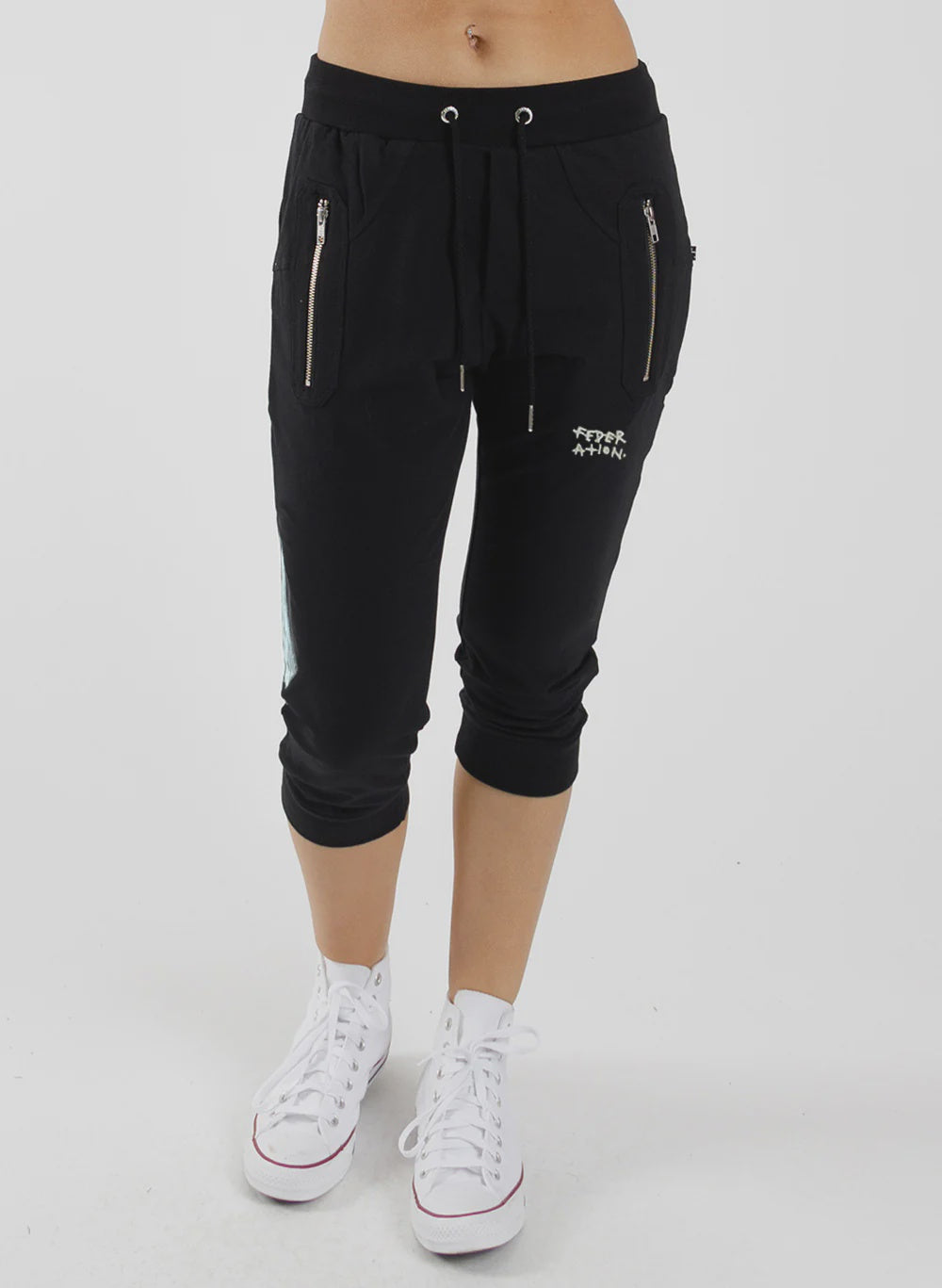 Federation Cut Trackies - Stretch Black/White