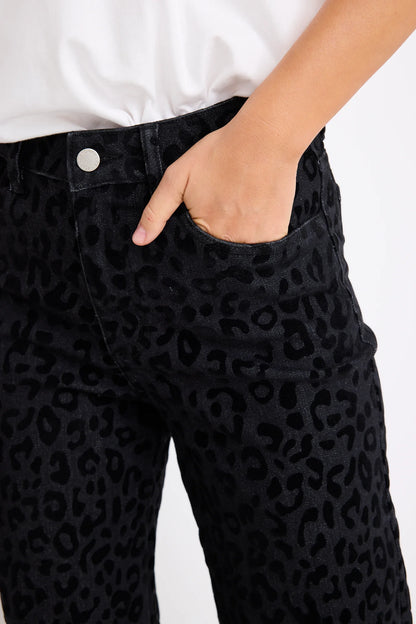 Stories be Told Belmont Mid Rise Wide Leg Jean - Black Animal
