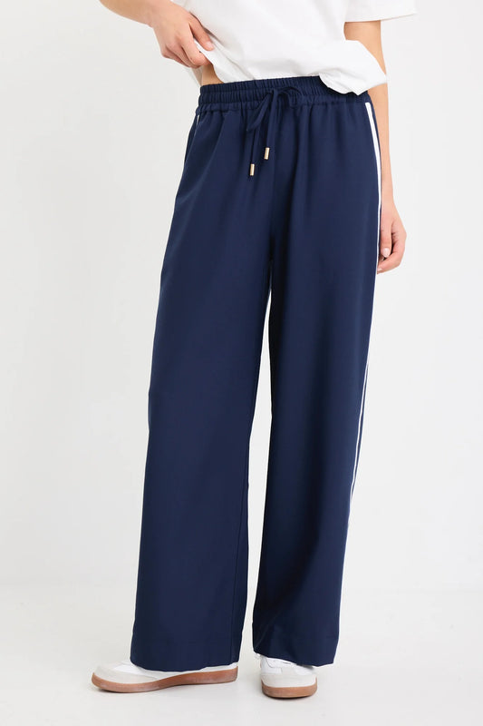 Stories be Told Townie Elastic Waist Side Stripe Pant - Blue