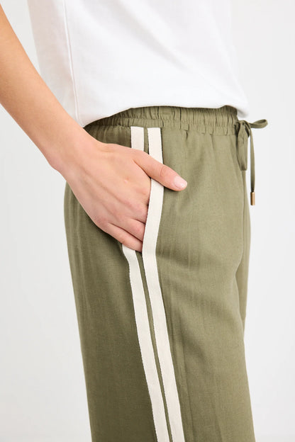 Stories be Told Vibe Linen Blend Jacquard Stripe Wide Leg Pants - Khaki