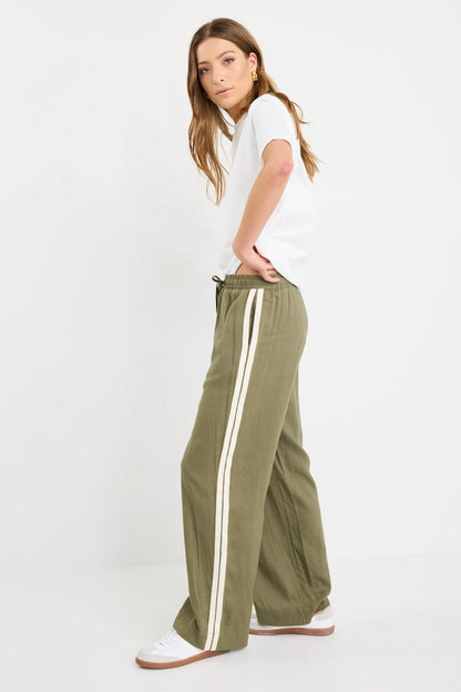 Stories be Told Vibe Linen Blend Jacquard Stripe Wide Leg Pants - Khaki
