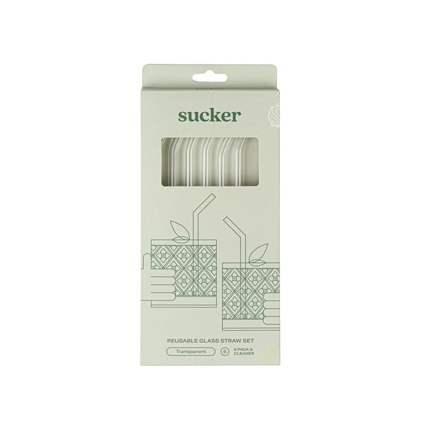 Sucker Original Glass Drinking Straw Set - Transparent