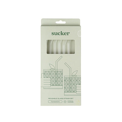Sucker Original Glass Drinking Straw Set - Transparent