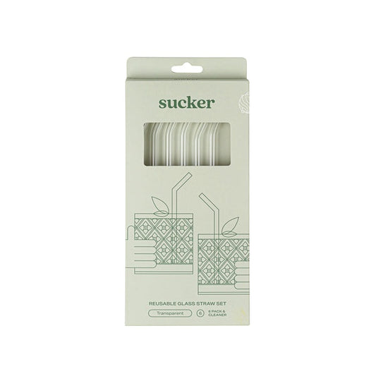 Sucker Original Glass Drinking Straw Set - Transparent