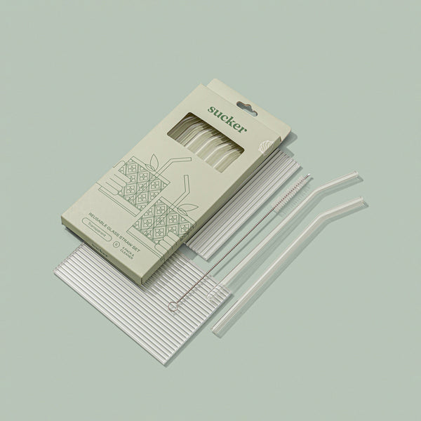 Sucker Original Glass Drinking Straw Set - Transparent