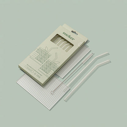 Sucker Original Glass Drinking Straw Set - Transparent