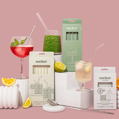 Sucker Smoothie Glass Drinking Straw Set - Transparent