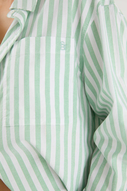 Storied be Told You Got This Wide Stripe Oversized Boyfriend Shirt - Green Stripe