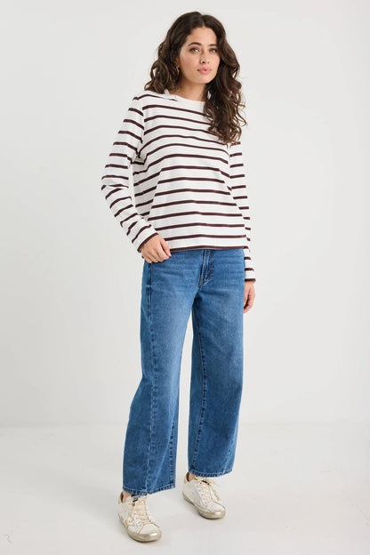 Re:Union Label Tether LS Boxy Tee - Chocolate Stripe