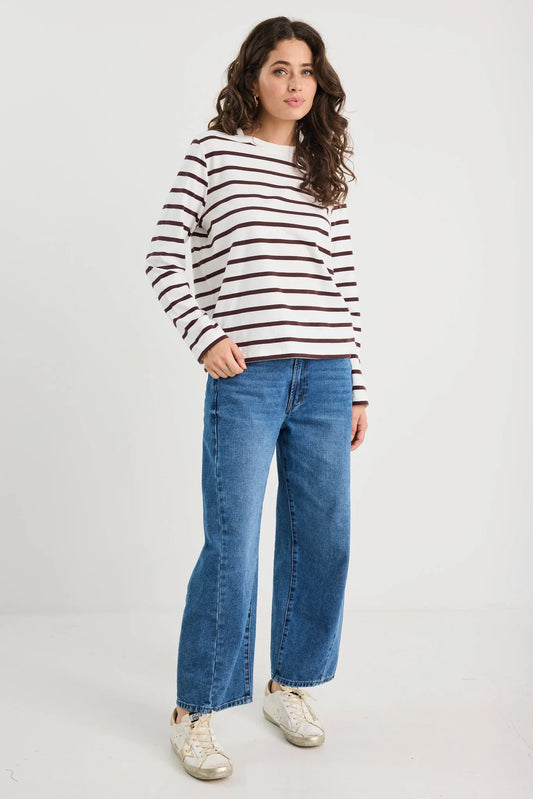 Re:Union Label Tether LS Boxy Tee - Chocolate Stripe