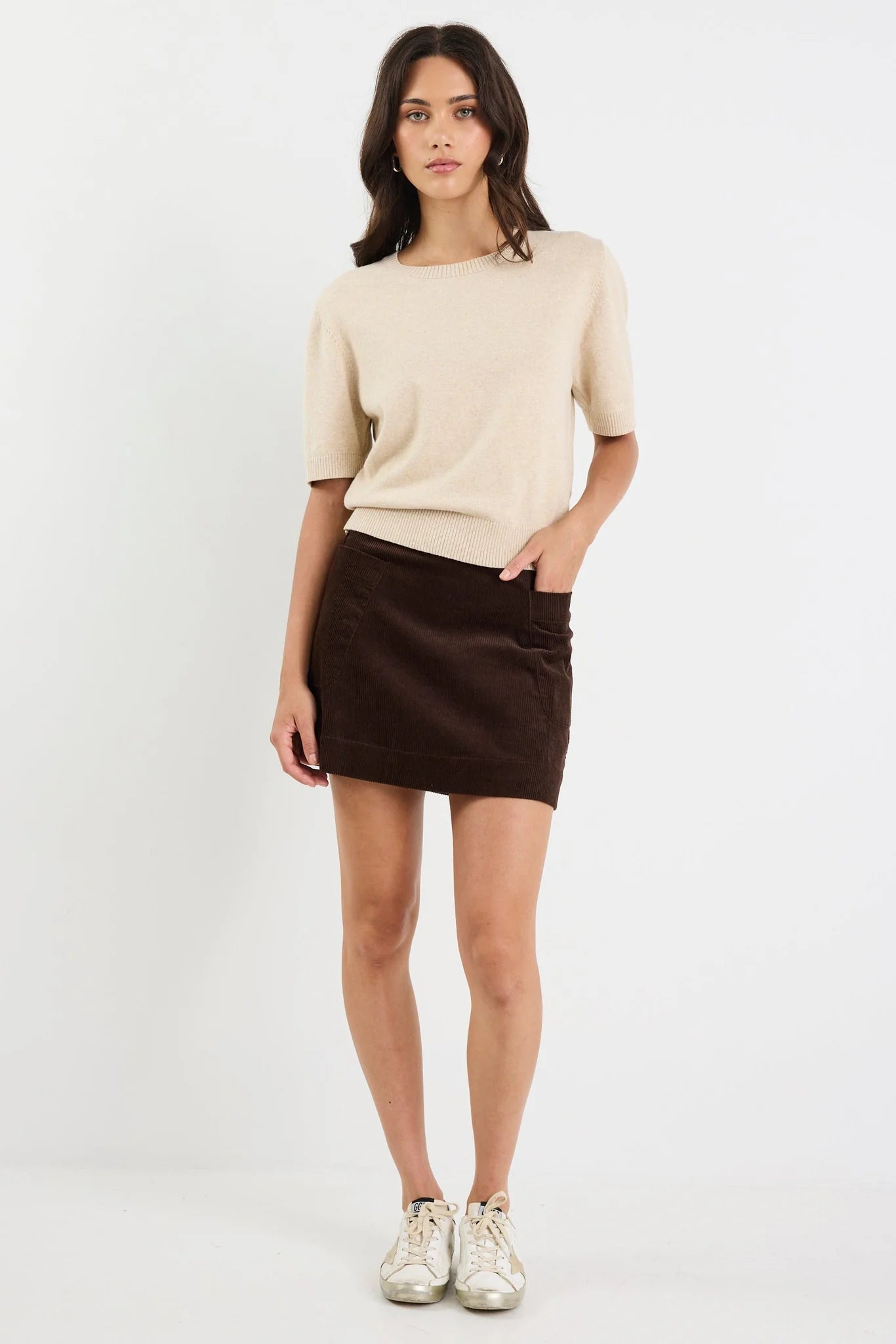 Ivy + Jack Topic Cashmere Blend Soft Knit Tee - Champagne