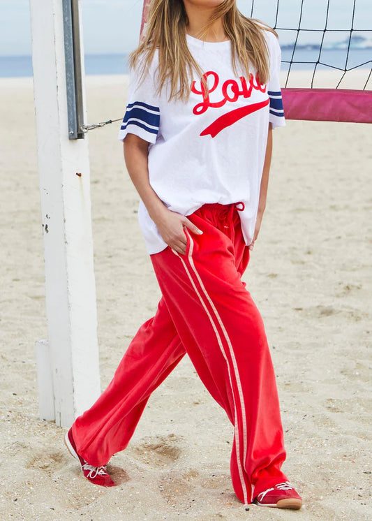 Hammill & Co Sporty Velour Pant - Red/Pink