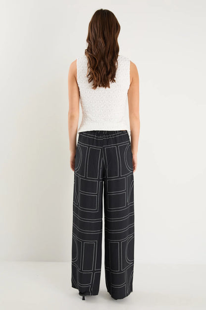 Among the Brave Clever Wide Leg Pants - Black with Ivory Lines