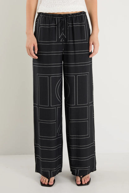 Among the Brave Clever Wide Leg Pants - Black with Ivory Lines