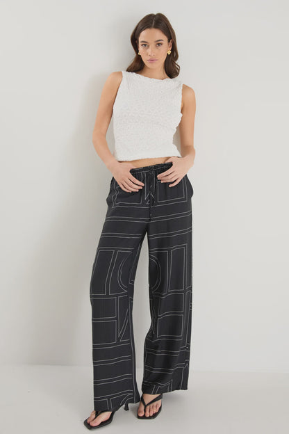 Among the Brave Clever Wide Leg Pants - Black with Ivory Lines
