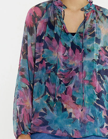 Sass Willow Tie Front Blouse - Native Orchid