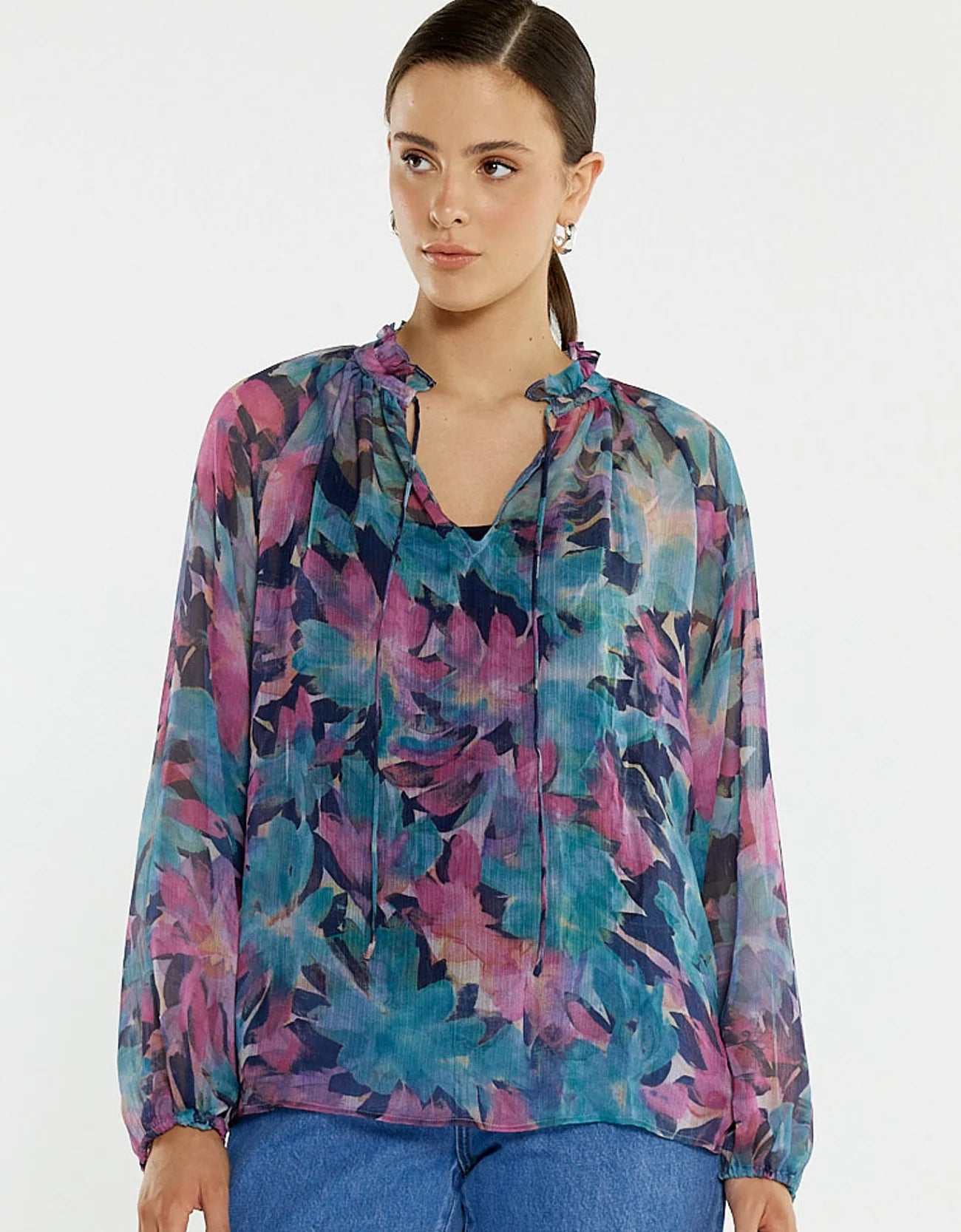 Sass Willow Tie Front Blouse - Native Orchid