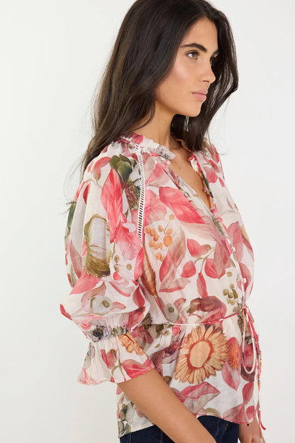 by rosa. Usher Belted Button Front Top - Blush Woodland Floral