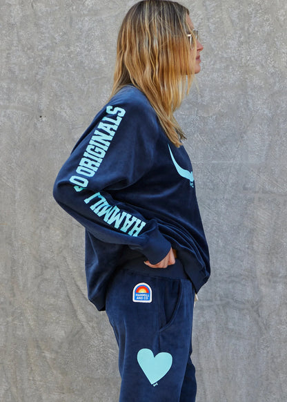 Hammill & Co Velour Sweat - Navy with Blue Horn