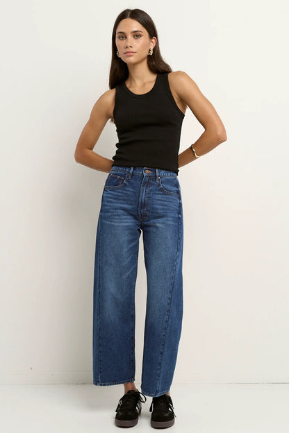 Among the Brave Varsity Forward Seam Barrel Jeans - Deep Blue