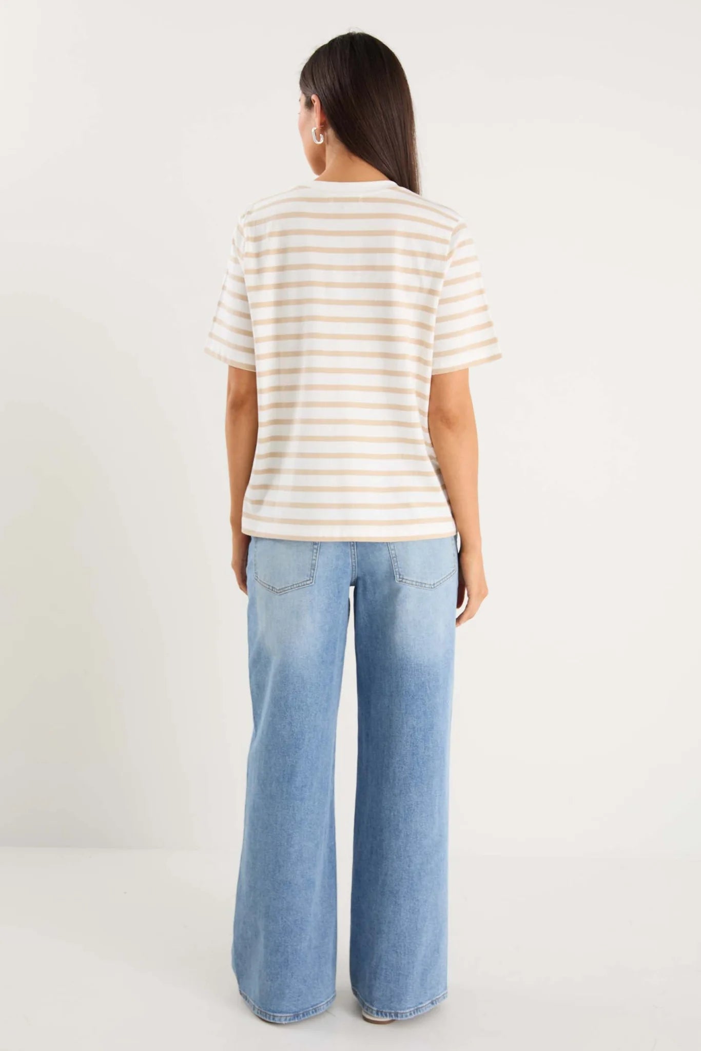 Re:Union Label Binding Stripe Boxy Fit Tee -  White Natural Stripe