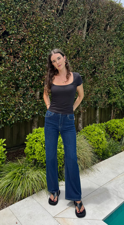 Junkfood Wendy Wide Leg Jeans -Dark Blue