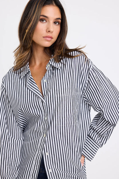 Stories be Told You got This Poplin Oversized Shirt - Black Stripe