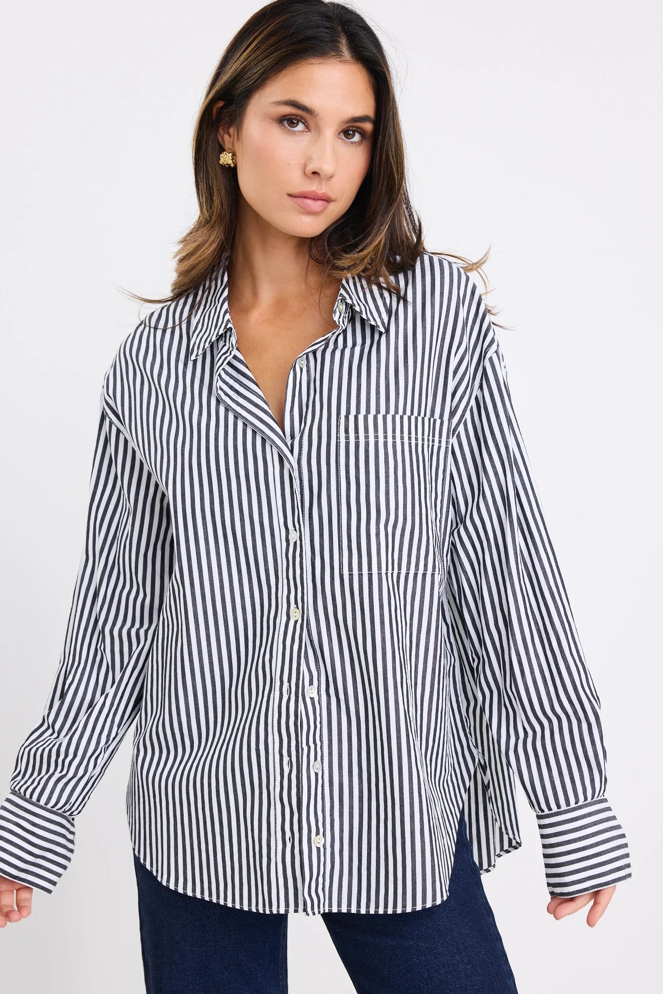 Stories be Told You got This Poplin Oversized Shirt - Black Stripe