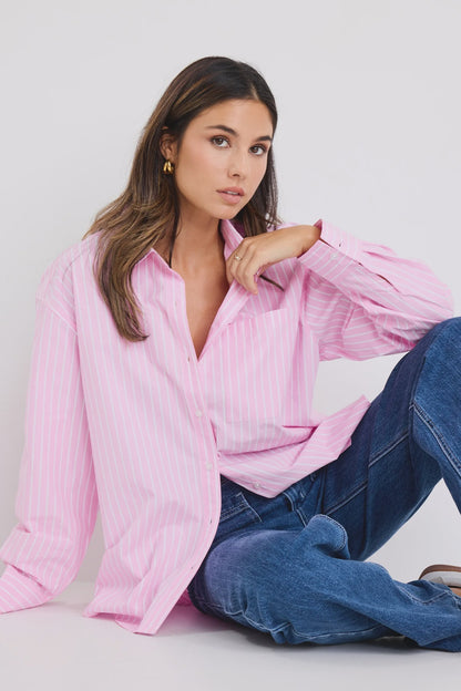 Stories be Told You Got this Oversized Boyfriend Shirt - Pink Stripe