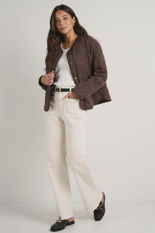 Stories Be Told Apex Collarless Puffer Jacket - Chocolate
