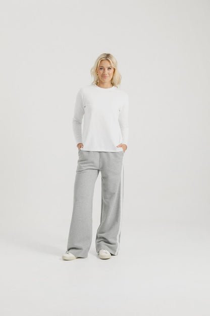 Homelee Alpine Palazzo Pant - Grey Marle with White Velvet