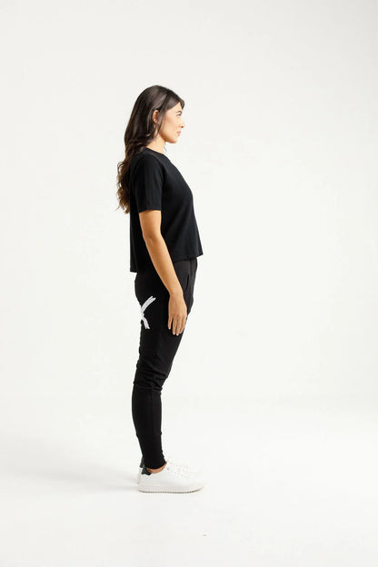 Homelee Winter Weight  Apartment Pants - Black with Lilac Damask X