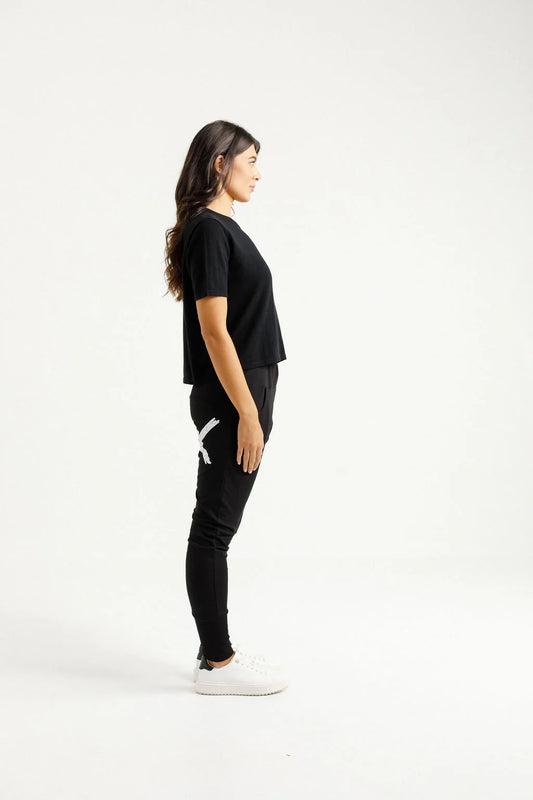 Homelee Winter Weight  Apartment Pants - Black with Lilac Damask X