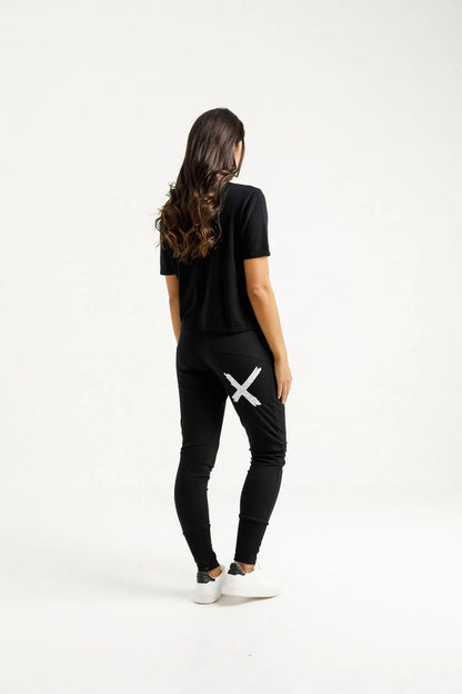 Homelee Winter Weight  Apartment Pants - Black with Lilac Damask X